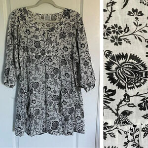 Masai Black Cream Bird Floral Print Mini Dress 29418
